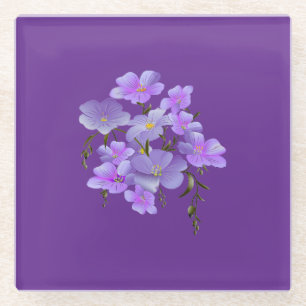 Lilac-colored floral bouquet glass coaster