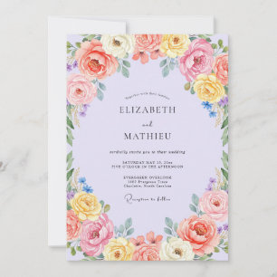 Lilac Colourful Ranunculus Eucalyptus Wedding Invitation