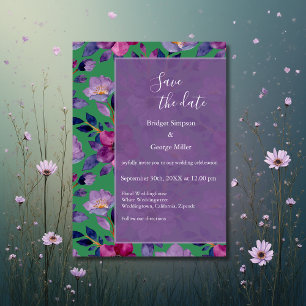 lilac colourful wildflower greenery wedding  invitation