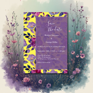 lilac colourful wildflower greenery wedding invitation