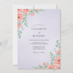 Lilac Coral Peony Wedding Invitation