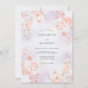 Lilac Coral Rose Wedding Invitation