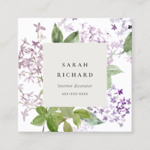 Lilac Cottage Garden Watercolor Floral Bunch  Square Business Card
