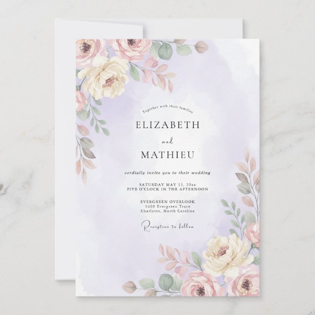 Lilac Cream Peony Wedding Invitation (Front)
