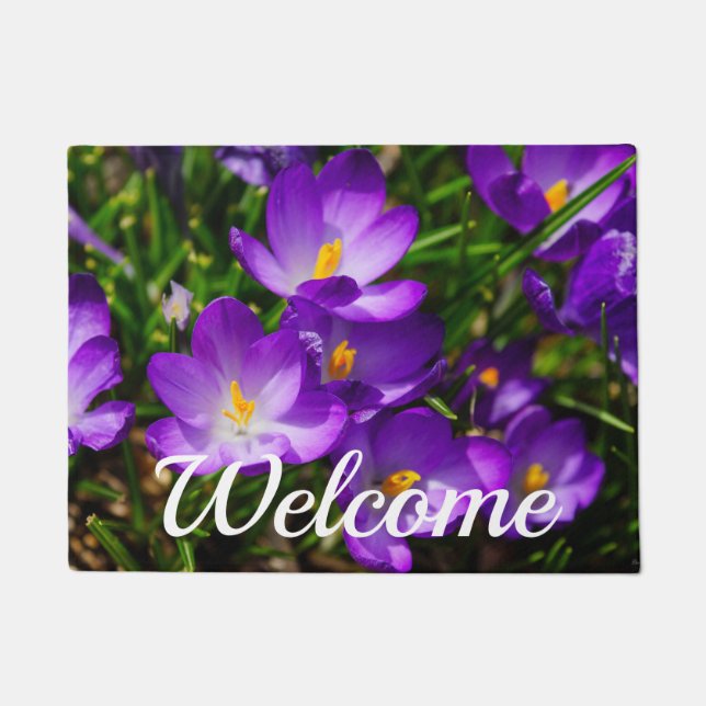 Lilac Crocuses Welcome Doormat (Front)