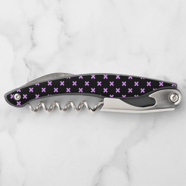 Lilac cross stitches on black corkscrew (Back)