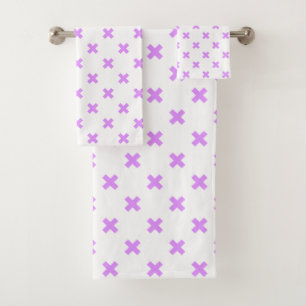 Lilac cross stitches on white bath towel set