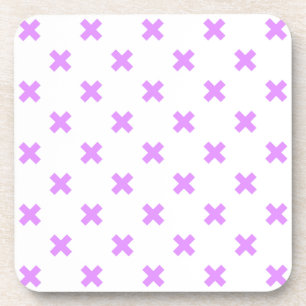 Lilac cross stitches on white coaster