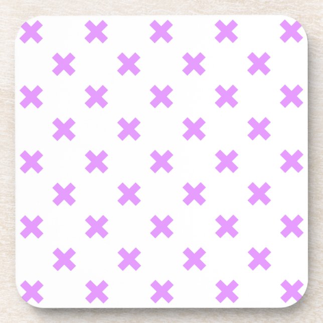 Lilac cross stitches on white coaster (Front)