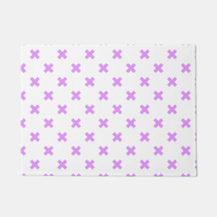Lilac cross stitches on white doormat