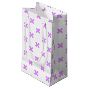 Lilac cross stitches on white small gift bag