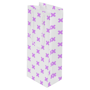 Lilac cross stitches on white wine gift bag