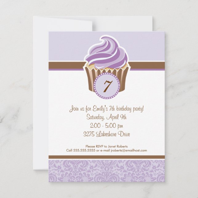 Lilac Cupcake Birthday Party Invitation (Front)