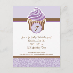 Lilac Cupcake Birthday Party Invitation