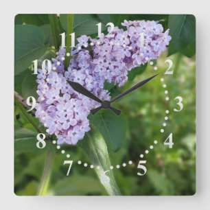 lilac curtain square wall clock