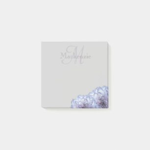 Lilac Dahlia Floral Monogram Custom Name Gray Post-it Notes