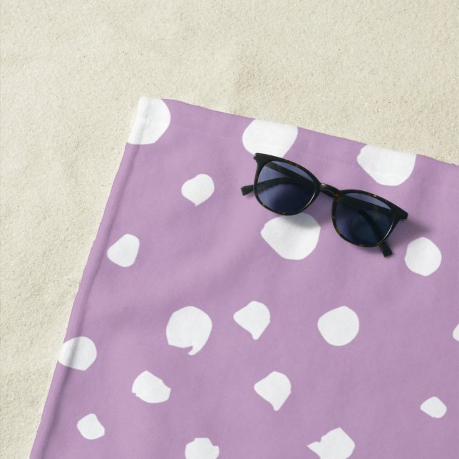 Lilac Dalmatian Spots, Dalmatian Dots, Dotted Beach Towel (In Situ)