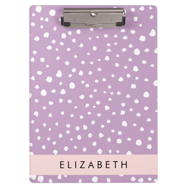 Lilac Dalmatian Spots, Dalmatian Dots, Your Name Clipboard (Front)