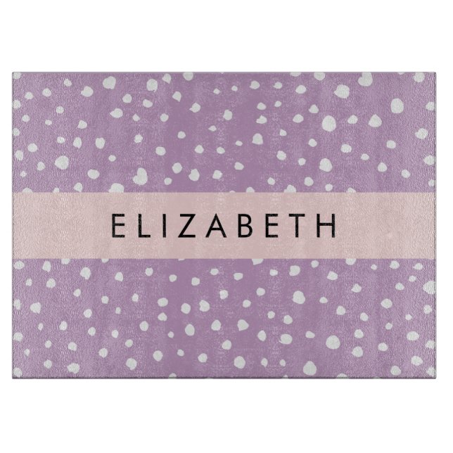 Lilac Dalmatian Spots, Dalmatian Dots, Your Name Cutting Board (Front)
