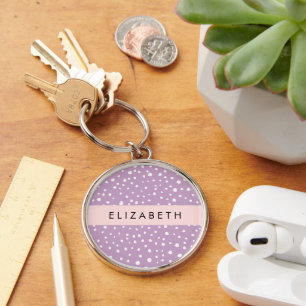 Lilac Dalmatian Spots, Dalmatian Dots, Your Name Keychain