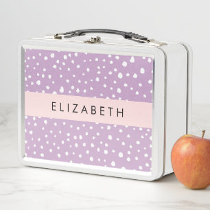 Lilac Dalmatian Spots, Dalmatian Dots, Your Name Metal Lunch Box