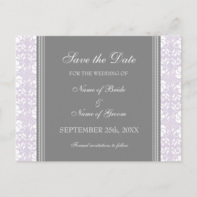 Lilac Damask Enregistrer la date Carte postale Mar (Devant)
