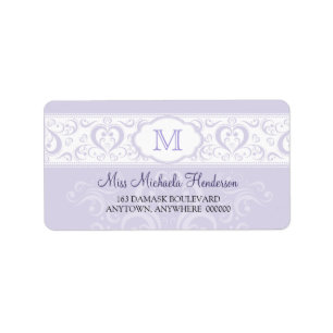 Lilac Damask Monogram Address Label
