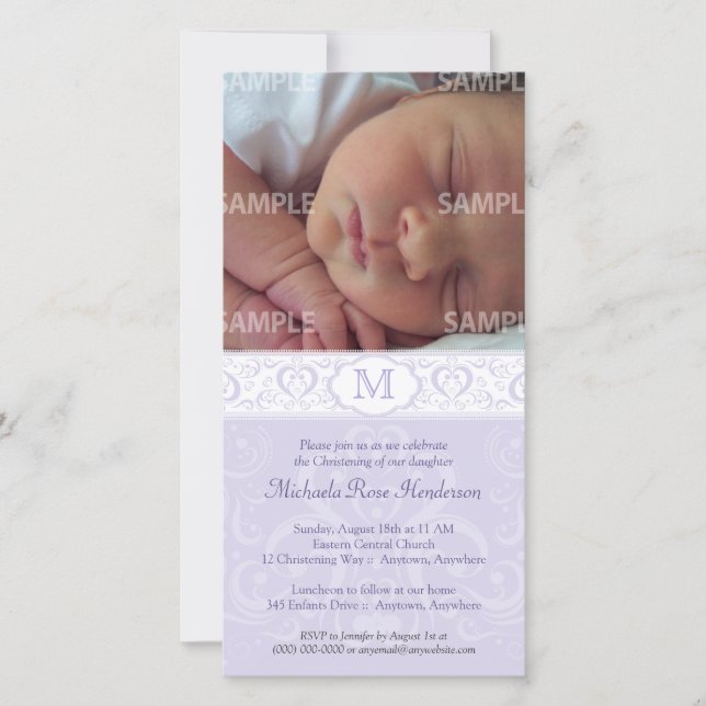 Lilac Damask Monogram Baptism/Christening (Front)