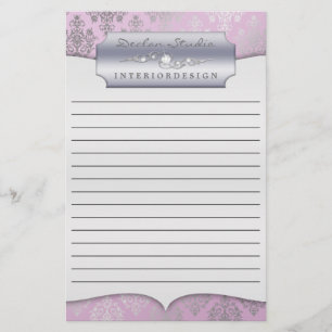Lilac Dashing Damask Lined Business Stationary Stationery
