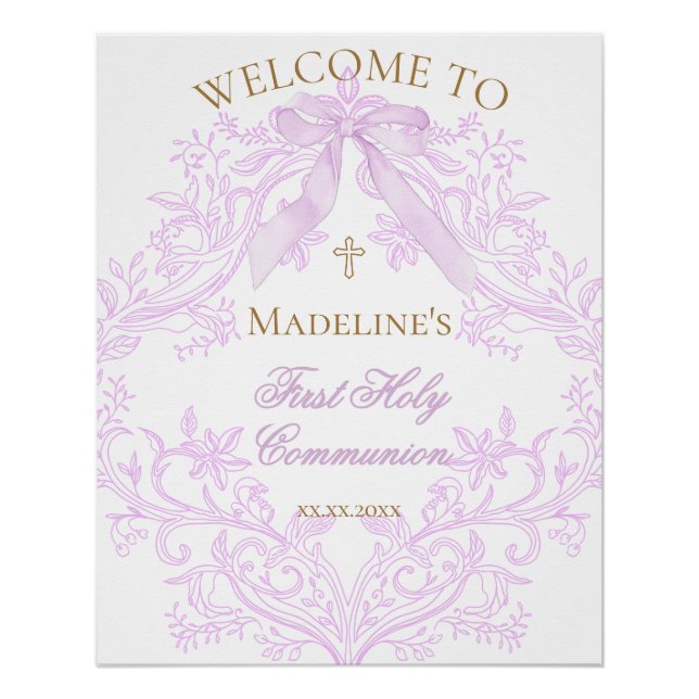 lilac design First Holy Communion welcome sign   (Front)
