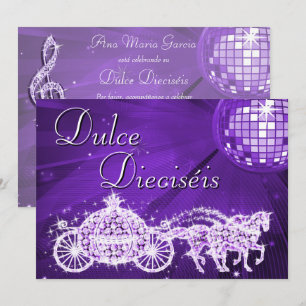 Lilac Disco Ball, Princess Coach & Horses Sweet 16 Invitation