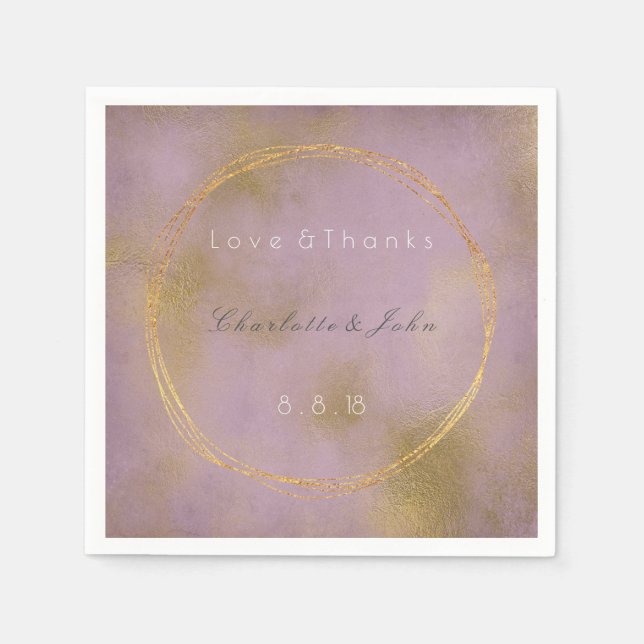 Lilac Distressed Gold Purple Vip Dandelion Wedding Napkin (Front)