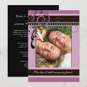 Lilac Dots & Swirls Wedding Photo  Invitation