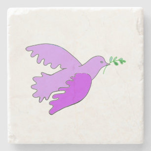 Lilac Dove of Peace With Olive Branch Stone Coaster