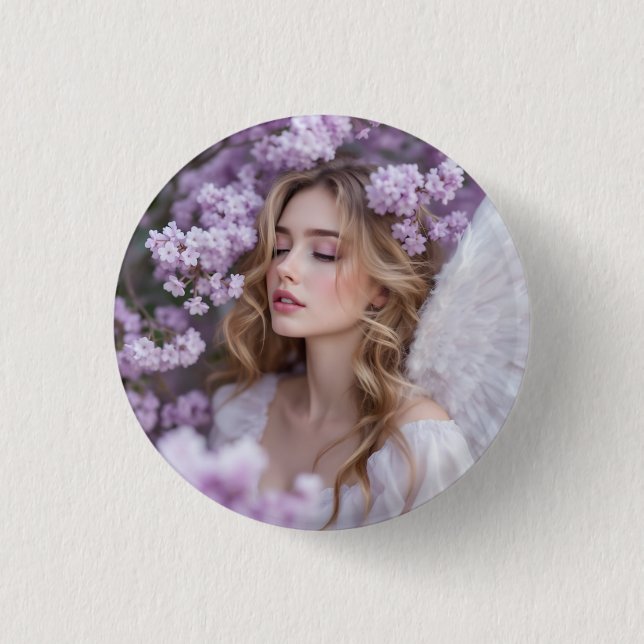 Lilac Dreams – Serene Spring Angel 1 Inch Round Button (Front)