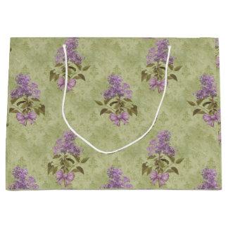 Lilac Dreams Vintage Style Green Antique Damask  Large Gift Bag