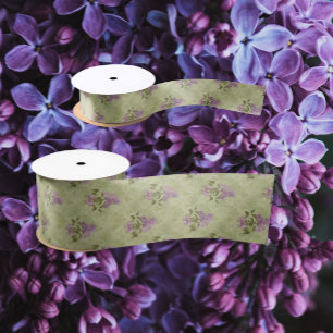 Lilac Dreams Vintage Style Green Antique Damask  Satin Ribbon