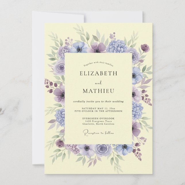 Lilac Dreamy Botanical Wedding Invitation (Front)