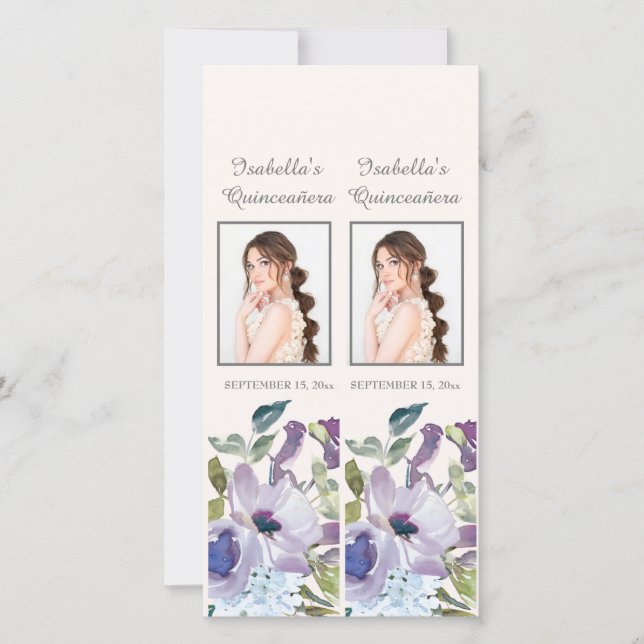 Lilac Dusty Blue Floral Quinceañera Bookmarks Holiday Card (Front)