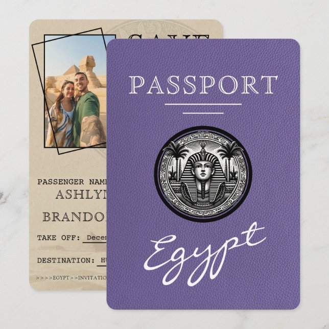 Lilac Egypt Passport Wedding Save the Date (Front/Back)