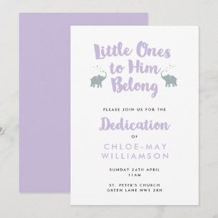 Lilac Elephants Christian Dedication Invitation