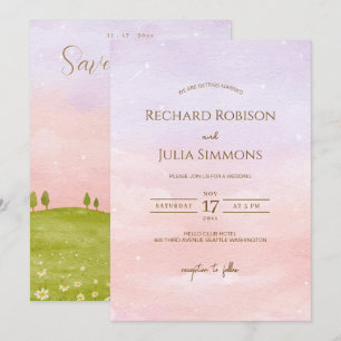 LILAC Enregistrer La Date Invitation / Aquarelle r