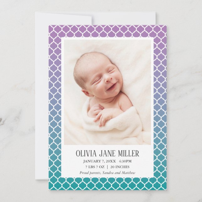 Lilac Faire-part de naissance quadrefoil Turquoise (Devant)