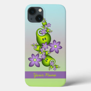 Lilac Fantasy Flowers Green Shapes Fractal Name iPhone 13 Case