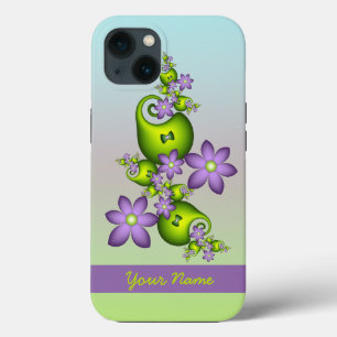 Lilac Fantasy Flowers Green Shapes Fractal Name iPhone 13 Case