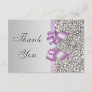 Lilac Faux Bow Silver Diamonds Thank You Card
