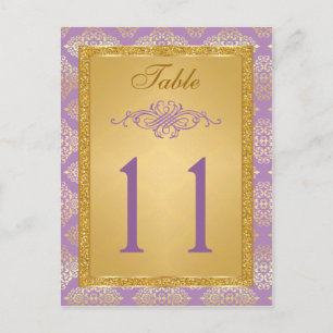 Lilac, FAUX Glitter Damask Table Number Postcard