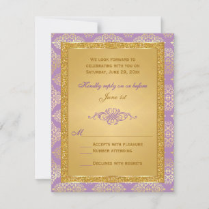 Lilac, FAUX Gold Glitter, Damask Scroll RSVP Card