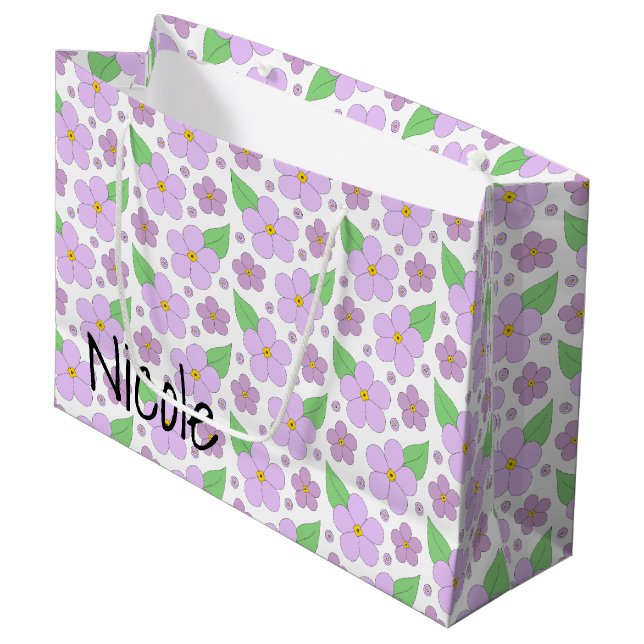 Lilac Fleurs Grand Sac Cadeau (Devant Angle)