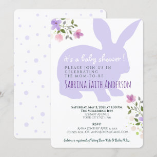 Lilac Floral Bunny Baby Shower Invitation